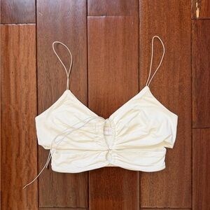 Meshki Cream Ruched Crop Top with Spaghetti Straps